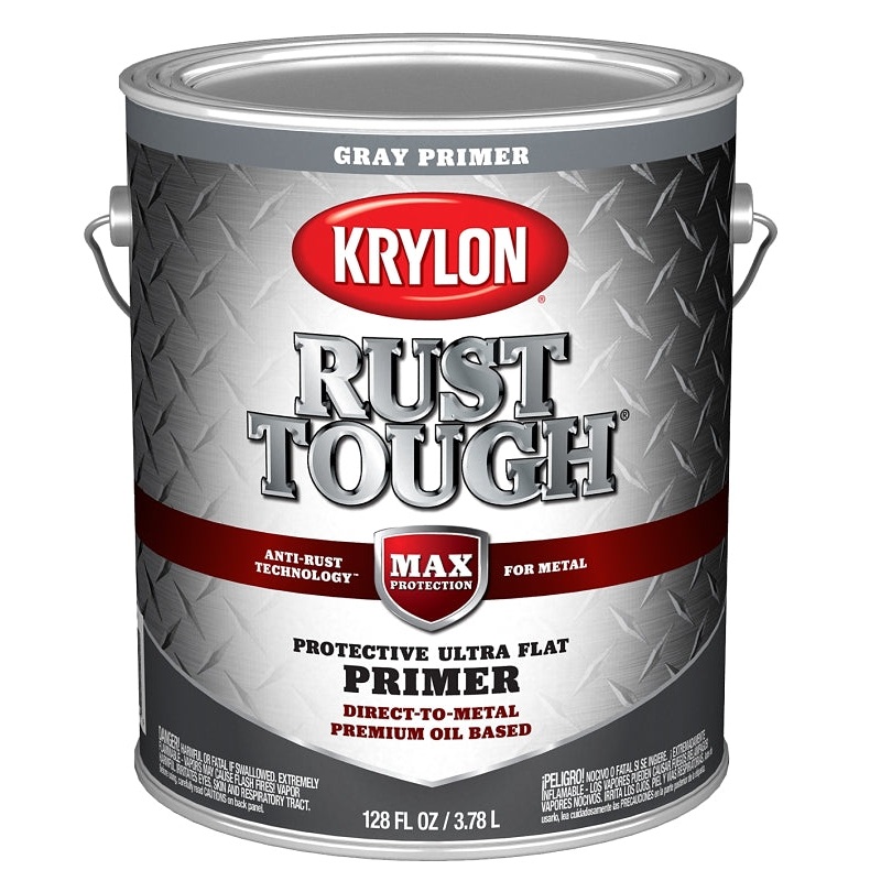 Krylon Rust Tough K09765008 Primer, Ultra Flat, Gray, 1 gal, Pack of 4