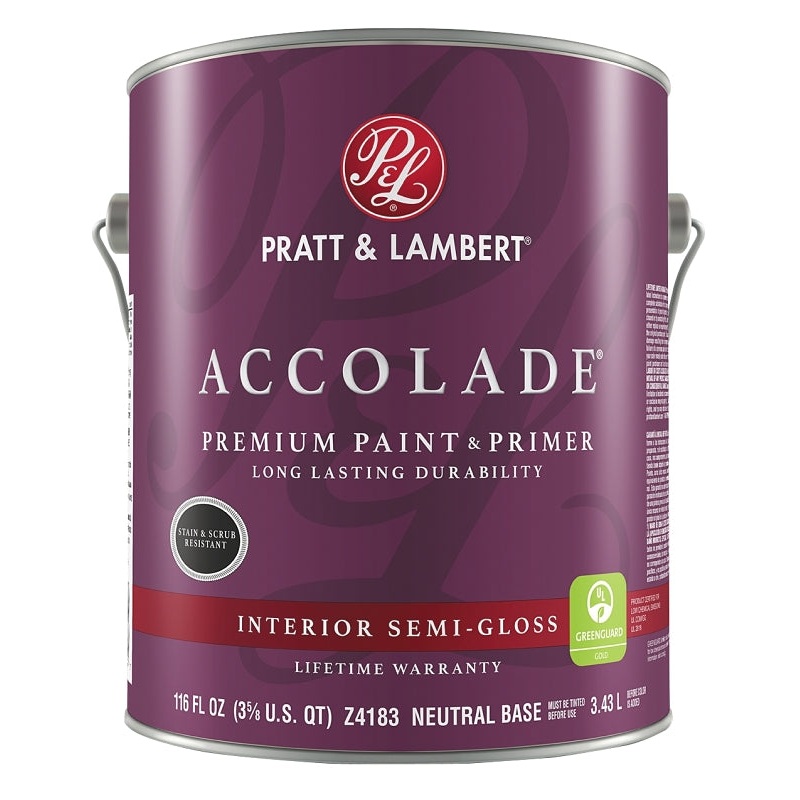 Pratt & Lambert Accolade 0000Z4183-16 Interior Paint, Semi-Gloss Sheen, Neutral, 116 oz, 400 sq-ft Coverage Area, Pack of 4