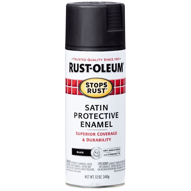 Rust-Oleum 7777830 Rust Preventative Spray Paint, Low Satin, Black, 12 oz, Can