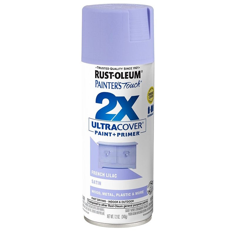 Rust-Oleum Painter’s Touch 2X Ultra Cover 334068 Spray Paint, Satin, French Lilac, 12 oz, Aerosol Can