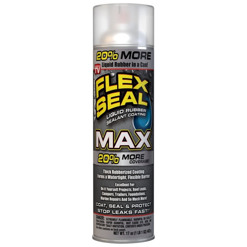 Flex Seal FSMAXCLR24 Rubberized Spray Coating, Clear, 17 oz, Can