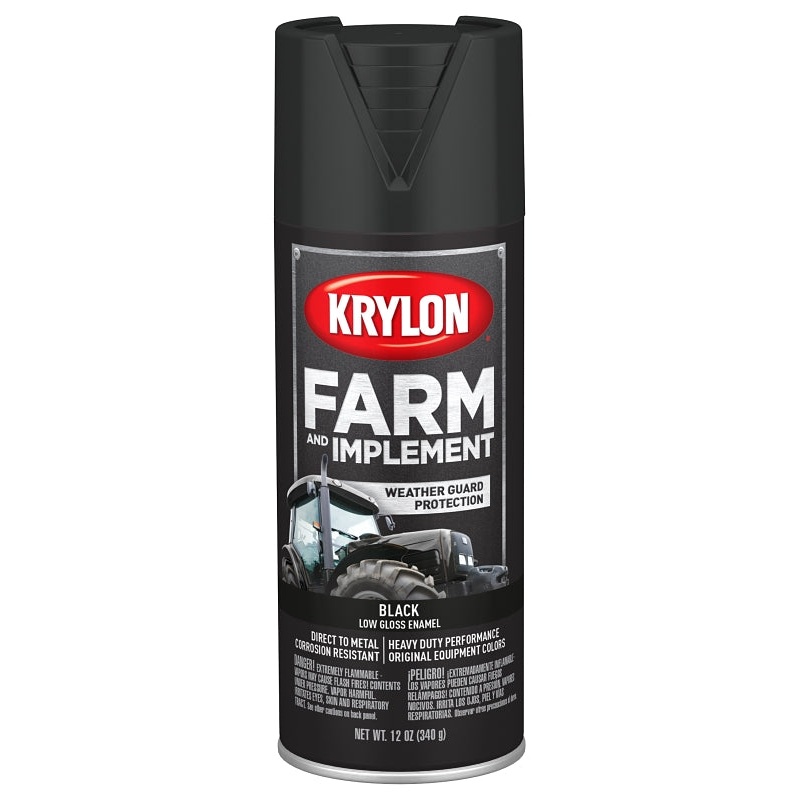 Krylon K01935007 Farm Equipment Spray, Low Gloss, Black, 12 oz, Pack of 6