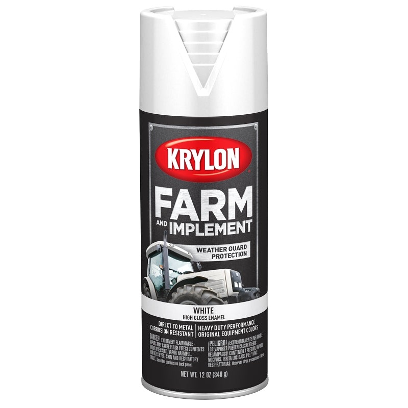 Krylon K01937007 Farm Equipment Spray, Gloss, White, 12 oz, Pack of 6