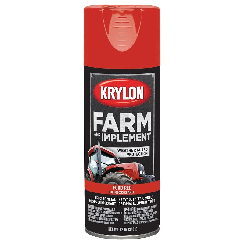 Krylon K01941000 Farm Equipment Spray, High-Gloss, Ford Red, 12 oz, Pack of 6