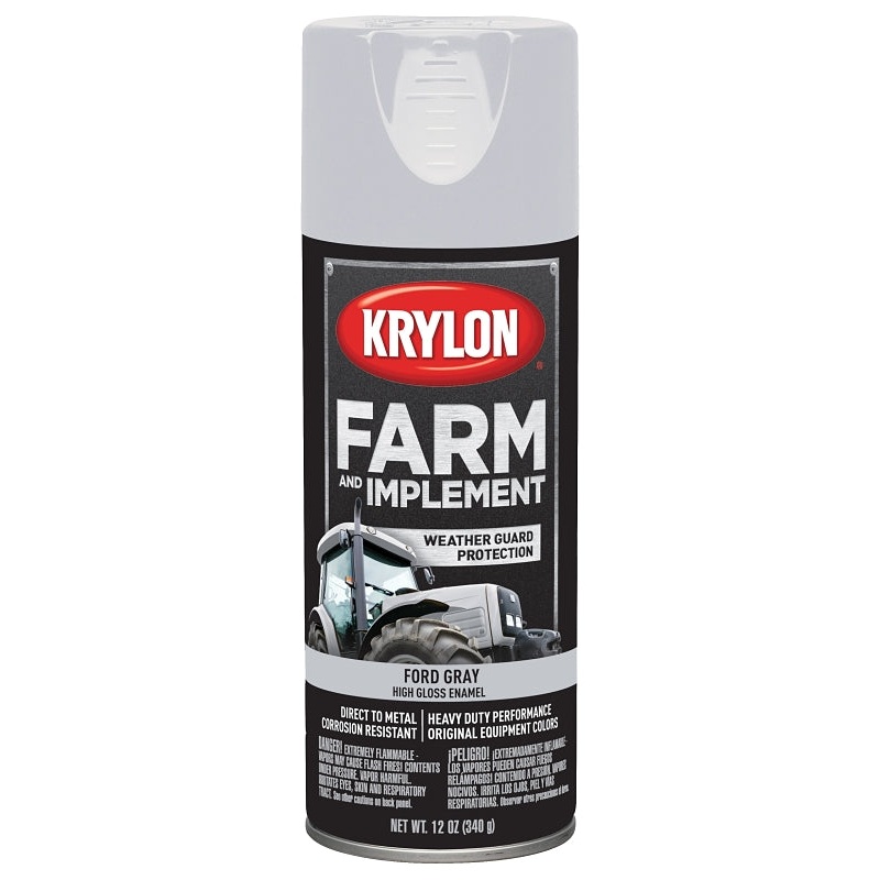 Krylon K01942000 Farm Equipment Spray, High-Gloss, Ford Gray, 12 oz, Pack of 6