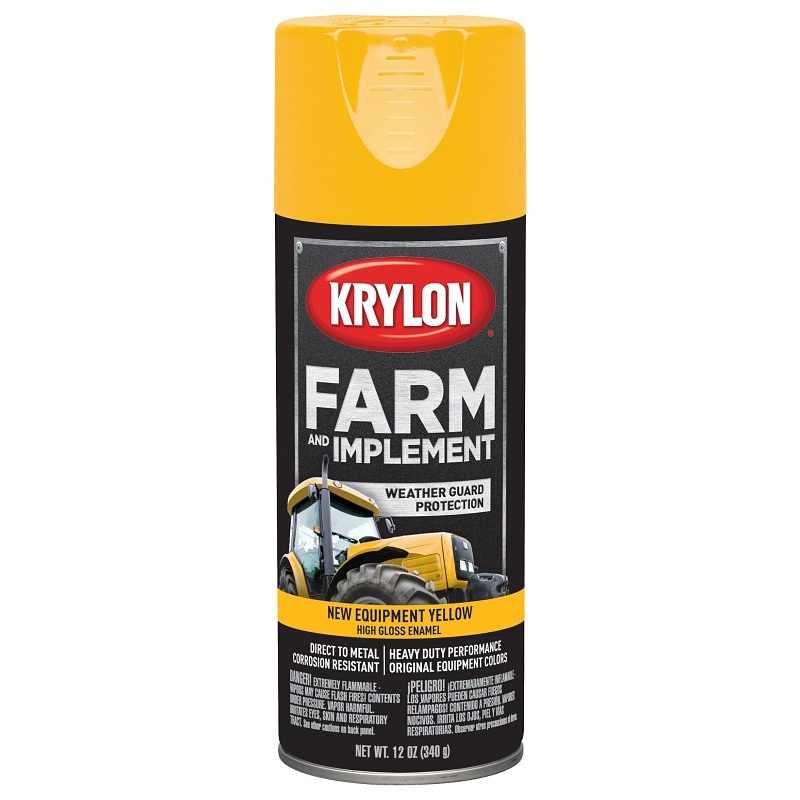 Krylon K01944000 Farm Equipment Spray, 12 oz, 20 sq-ft Coverage Area, Oil Base, High-Gloss, Old Equipment CAT Yellow, Pack of 6