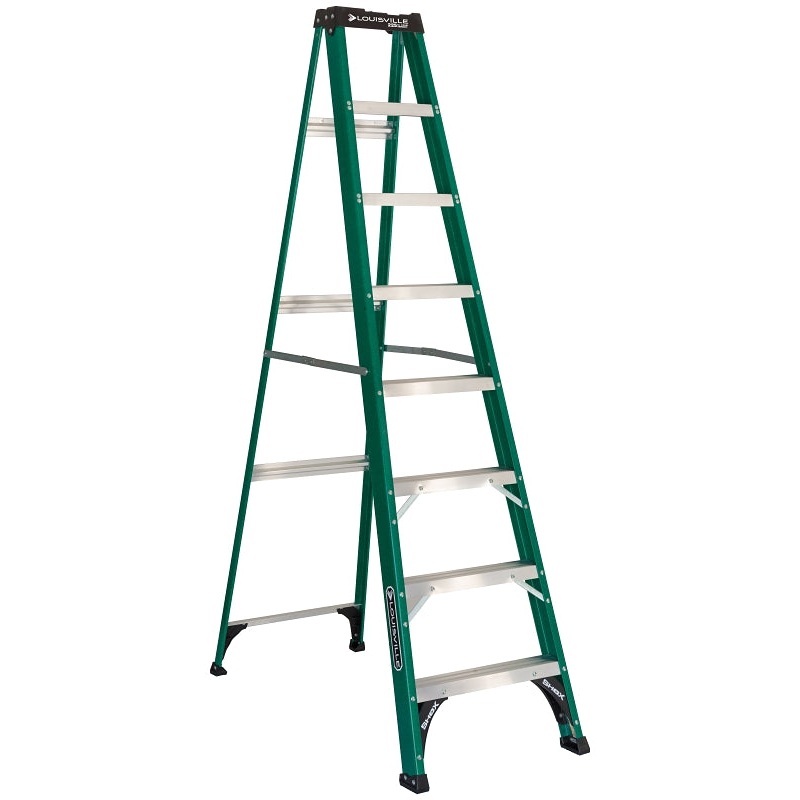 Louisville FS4008 Step Ladder, 147 in Max Reach H, 7-Step, 225 lb, Type II Duty Rating, 3 in D Step, Fiberglass