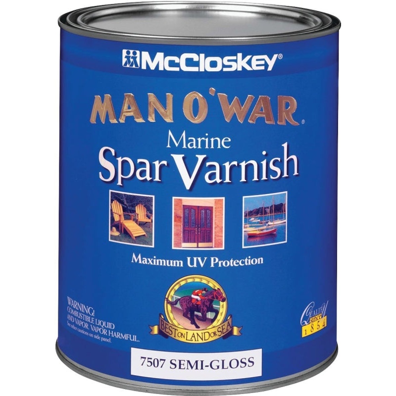 McCloskey Man O’ War 080.0007507.005 Marine Spar Varnish, Semi-Gloss, Clear, Liquid, 1 qt, Can, Pack of 4