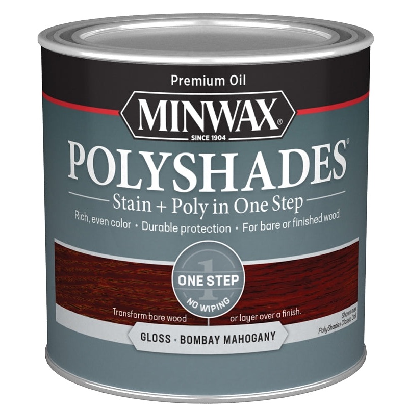 Minwax 214804444 Waterbased Polyurethane Stain, Gloss, Liquid, Bombay Mahogany, 0.5 pt, Can