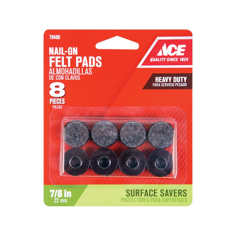 Ace Felt Round Nail-On Heavy Duty Glide Brown 7/8 in. W 8 pk