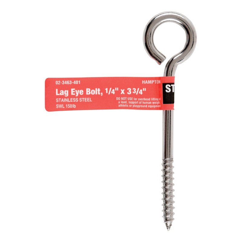 Hampton Stainless Steel 3-3/4 in. L Lag Thread Eyebolt