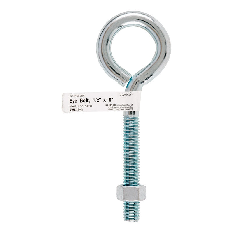 Hampton Zinc Plated Steel Eyebolt 6 in. L