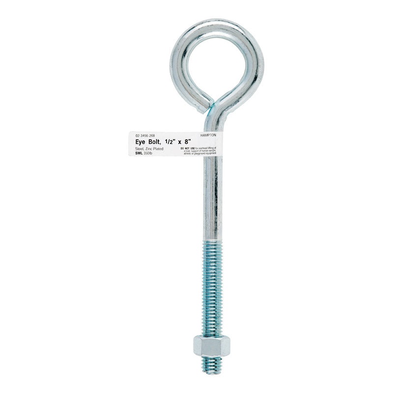 Hampton Zinc Plated Steel Eyebolt 8 in. L