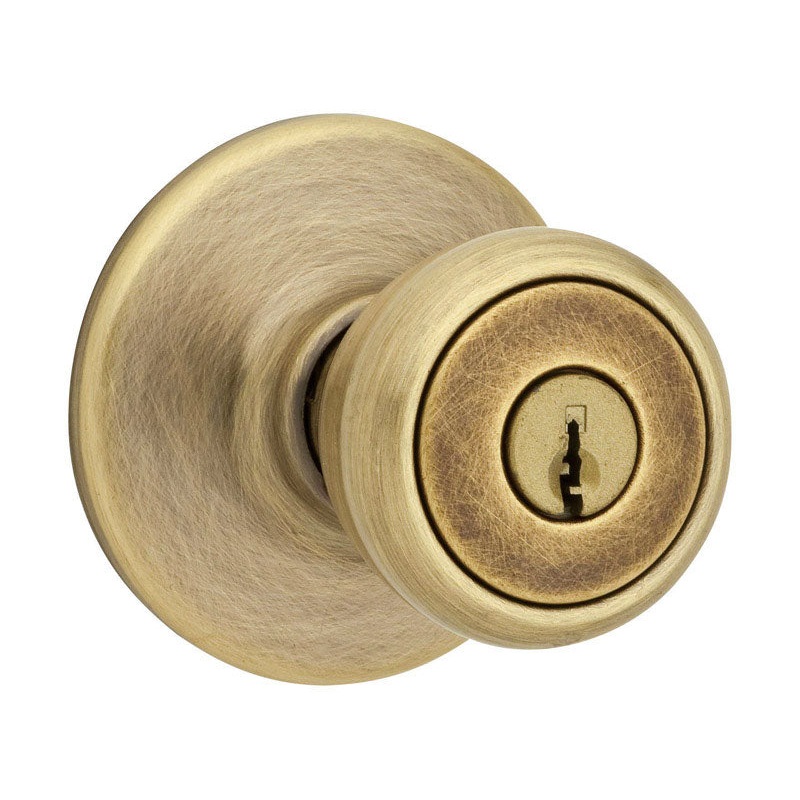 Kwikset Tylo Tylo Entry Knobs Antique Brass Steel 3 Grade Left or Right Handed