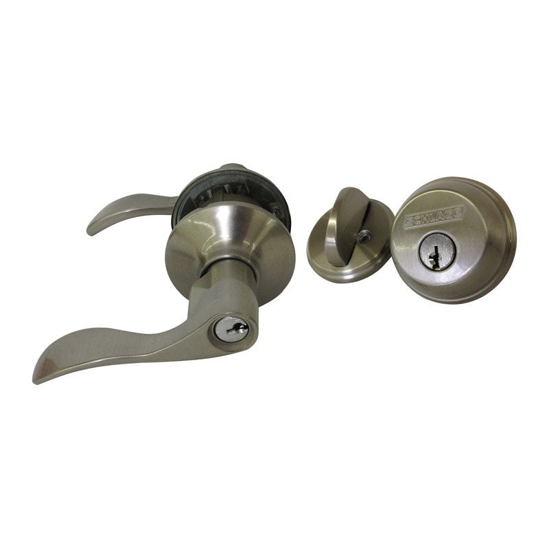 Schlage Accent Satin Nickel Steel Lever and Single Cylinder Deadbolt ANSI Grade 2 1-3/4 in.