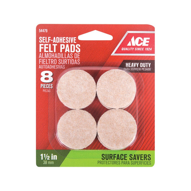 Ace Felt Round Self Adhesive Pad Brown 1-1/2 in. W 8 pk