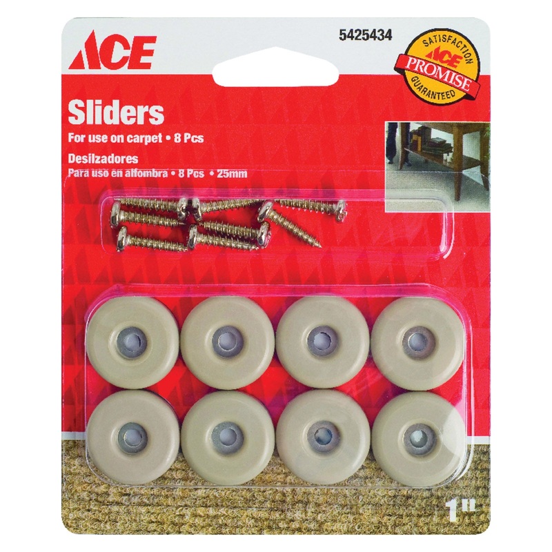 Ace Plastic Round Slide Glide Off-White 1 in. W 8 pk