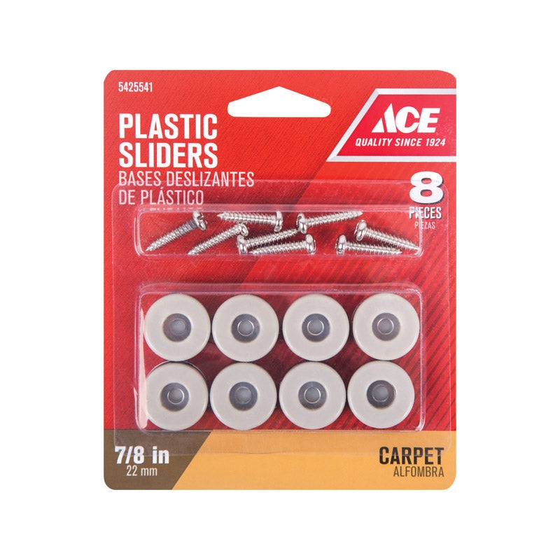Ace Plastic Round Slide Glide Off-White 7/8 in. W 8 pk