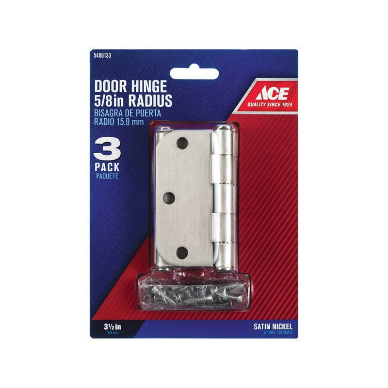 Ace Steel Door Hinge 3-1/2 in. L Satin Nickel 3 pk