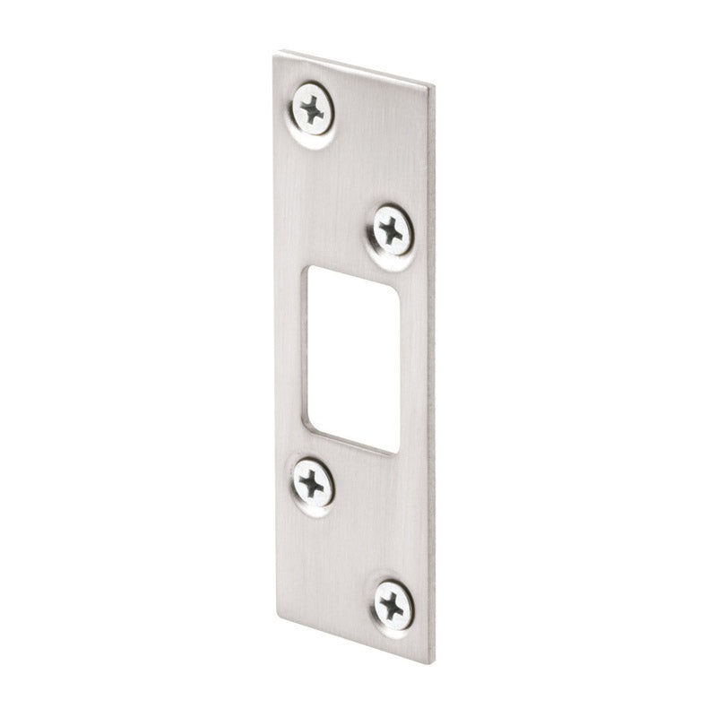 Prime-Line Deadbolt Strike Entry 3 in. Satin Nickel Plated Steel Used With Most Entry Door Deadbolts