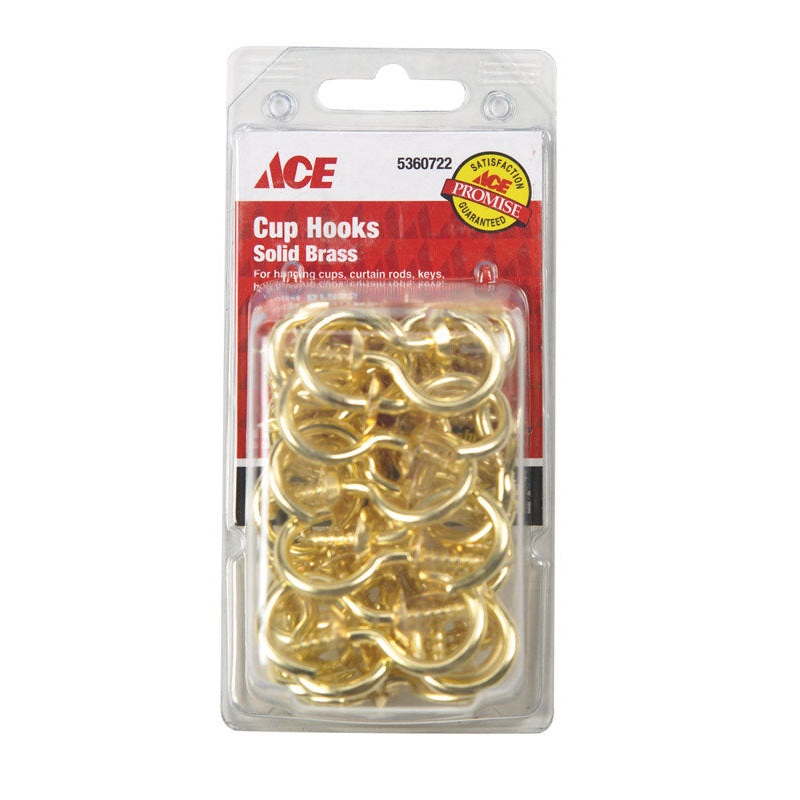 Ace 1.875 in. L Bright Brass Brass Cup Hook 40 pk