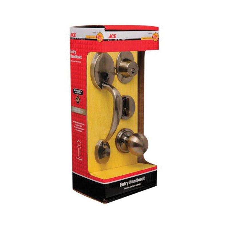 Ace Colonial Antique Brass Steel Entry Handleset ANSI Grade 2 1-3/4 in.