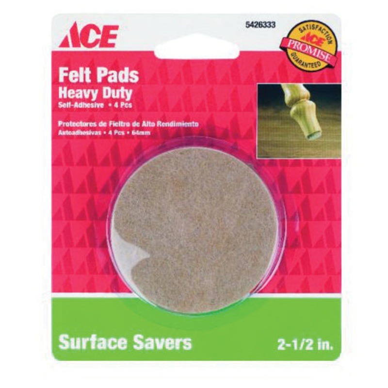 Ace Felt Round Self Adhesive Pad Brown 2-1/2 in. W 4 pk