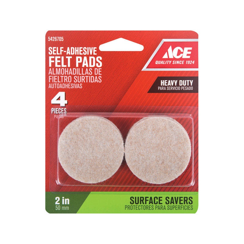 Ace Felt Round Self Adhesive Pad Brown 2 in. W 4 pk