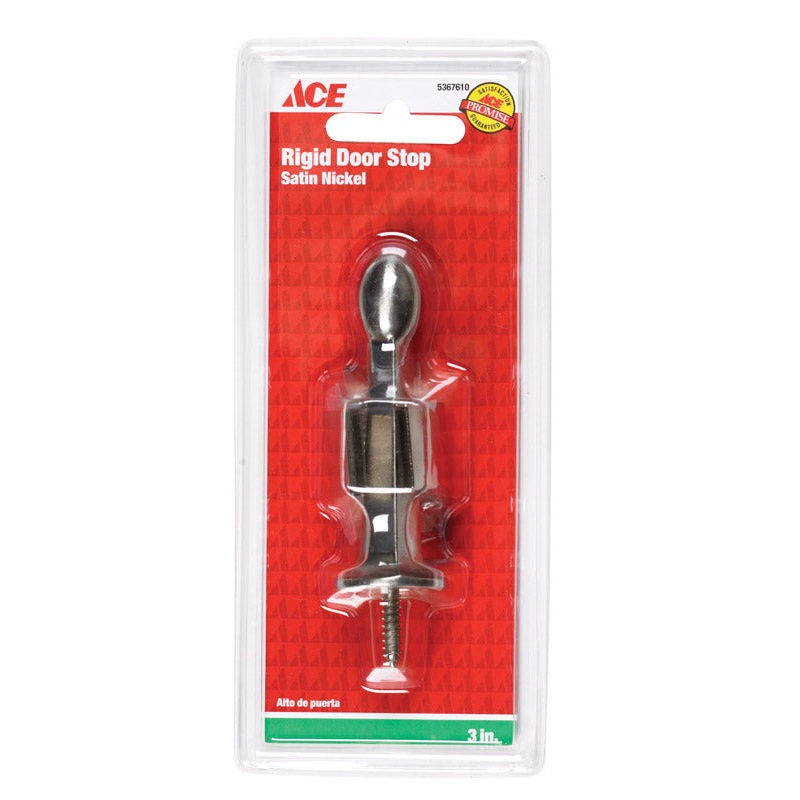 Ace Rigid Door Stop with Holder 3 in. L Satin Nickel
