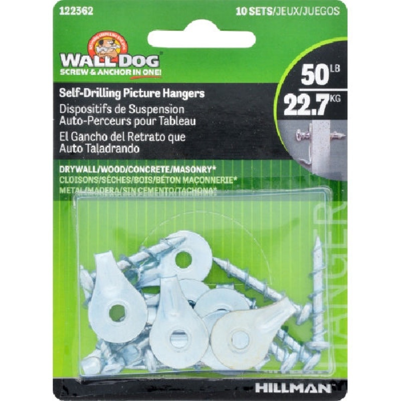 Hillman WALL DOG 50 lb. Steel Self-Drilling Picture Hanger 10 pk