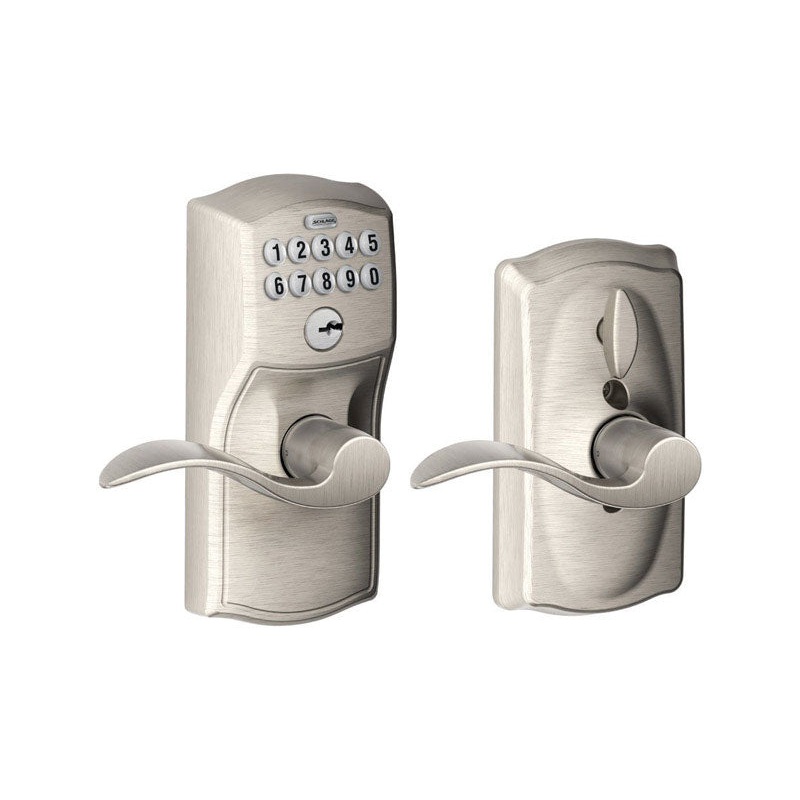 Schlage Camelot Electronic Keypad Entry Lock Satin Nickel Steel 2 Grade Left Handed, Right Hand