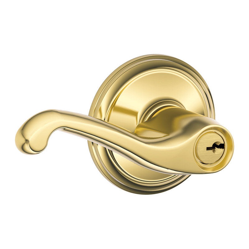 Schlage Flair Bright Brass Steel Entry Lockset ANSI Grade 2 1-3/4 in.