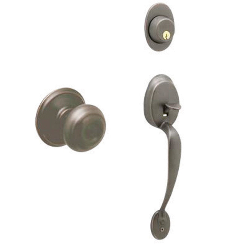 Schlage Plymouth, Georgian Entry Handleset Aged Bronze Steel 1 Grade Left Handed, Right Handed
