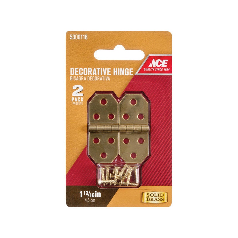 Ace 3/4 in. W x 1-13/16 in. L Decorative Hinge Polished Brass 2 pk