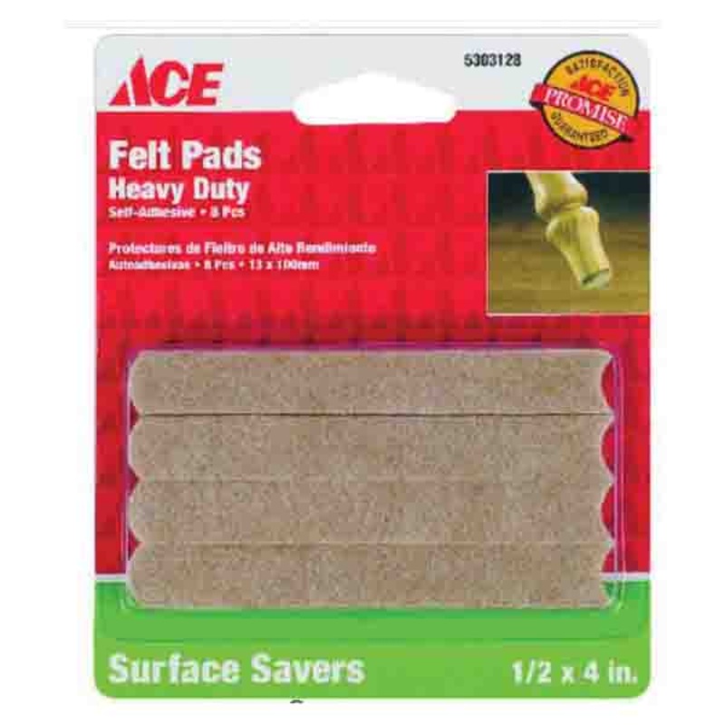 Ace Felt Rectangle Self Adhesive Pad Brown 1/2 in. W x 4 in. L 8 pk