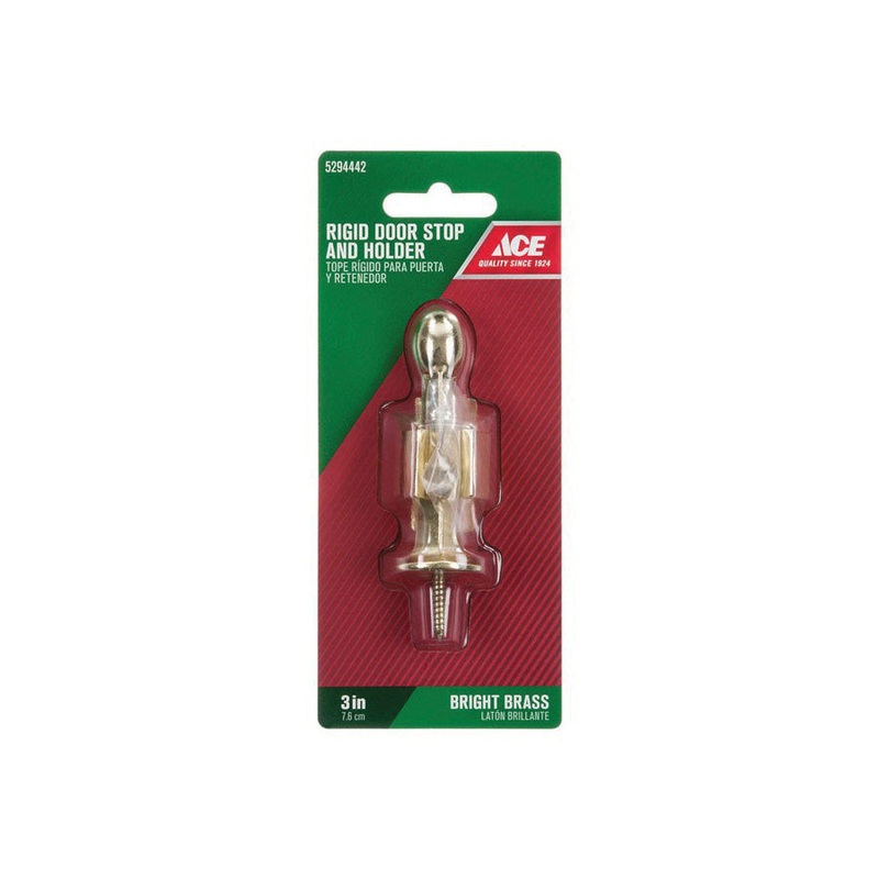 Ace Metal Rigid Door Stop with Holder 3 in. L Bright Brass