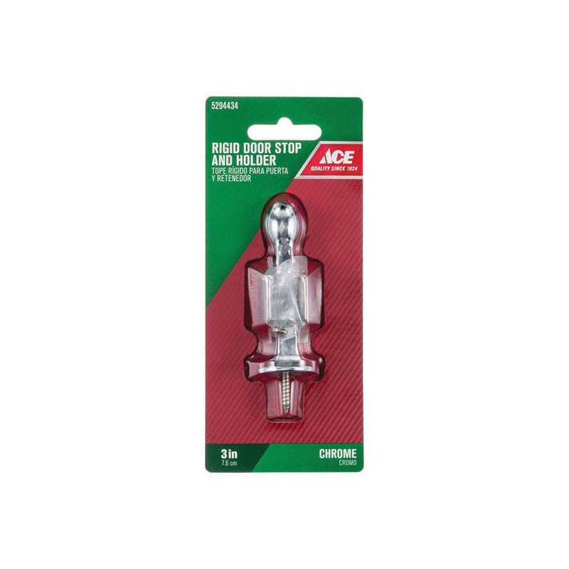 Ace Metal Rigid Door Stop with Holder 3 in. L Chrome White