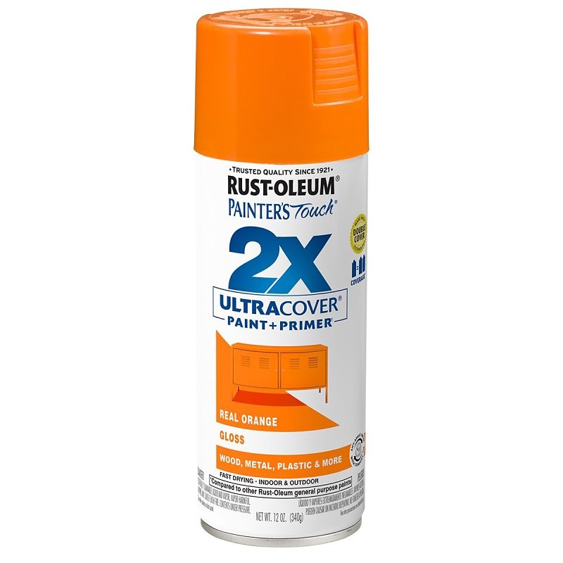 Rust-Oleum Painter’s Touch 2X Ultra Cover 334043 Spray Paint, Gloss, Real Orange, 12 oz, Aerosol Can