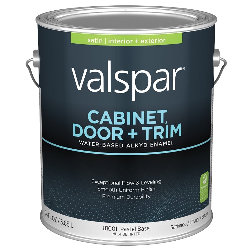 Valspar 8100 028.0081001.007 Cabinet, Door and Trim Paint Enamel, Water Base, Satin Sheen, Pastel Base, 1 gal, Pack of 4