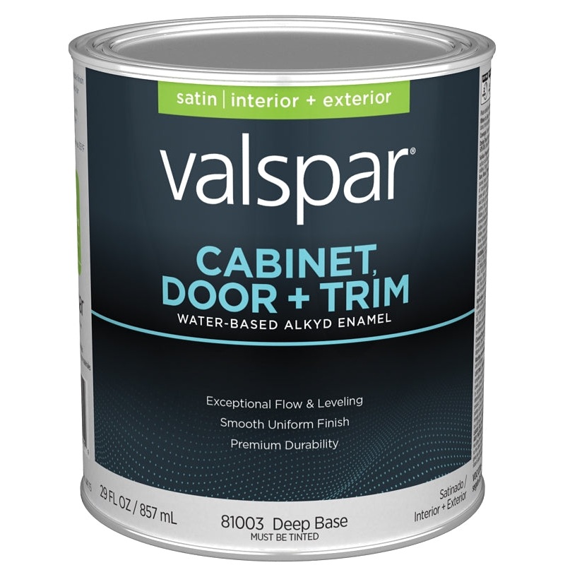 Valspar 8100 028.0081003.005 Cabinet, Door and Trim Paint Enamel, Water Base, Satin Sheen, Deep Base, 1 qt