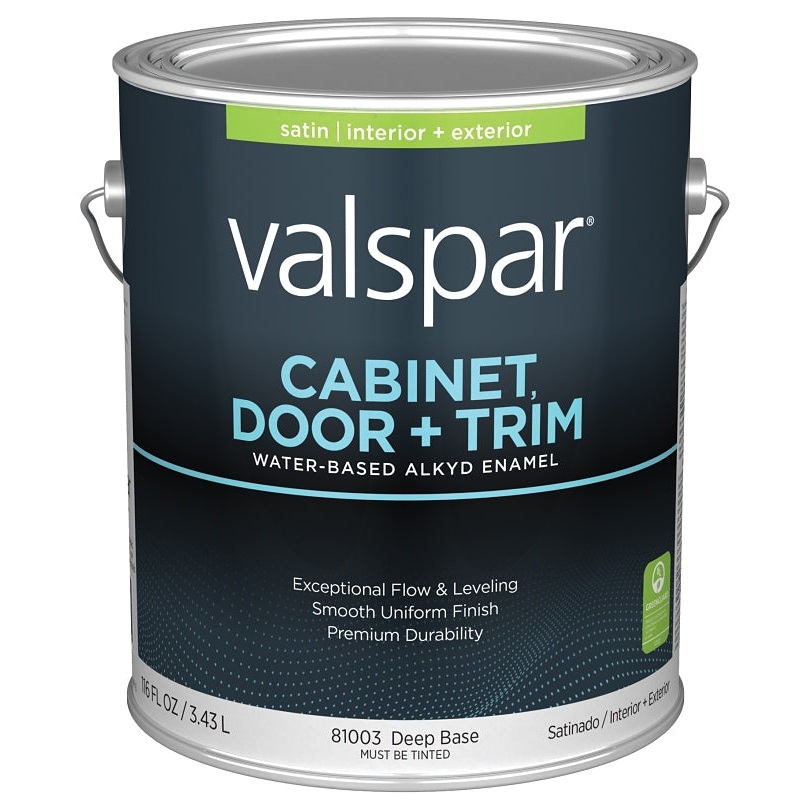 Valspar 8100 028.0081003.007 Cabinet, Door and Trim Paint Enamel, Water Base, Satin Sheen, Deep Base, 1 gal, Pack of 4
