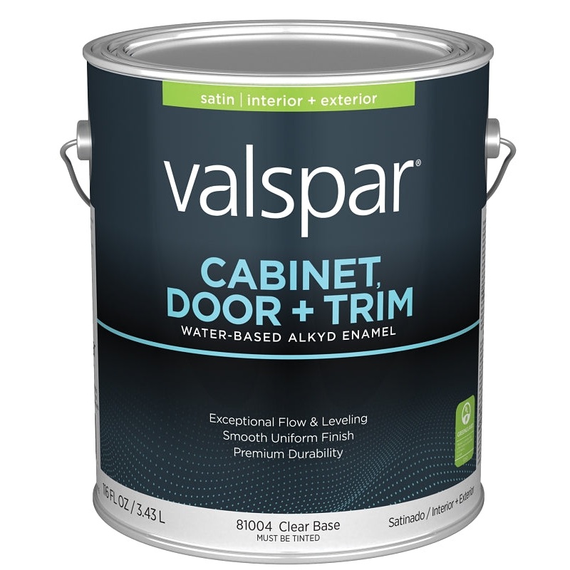 Valspar 8100 028.0081004.007 Cabinet, Door and Trim Paint Enamel, Water Base, Satin Sheen, Clear Base, 1 gal, Pack of 4