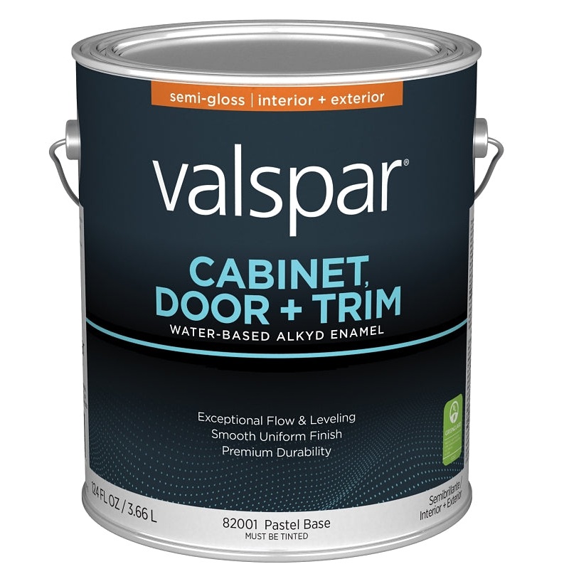 Valspar 8200 028.0082001.007 Cabinet, Door and Trim Paint Enamel, Water Base, Semi-Gloss Sheen, Pastel Base, 1 gal, Pack of 4