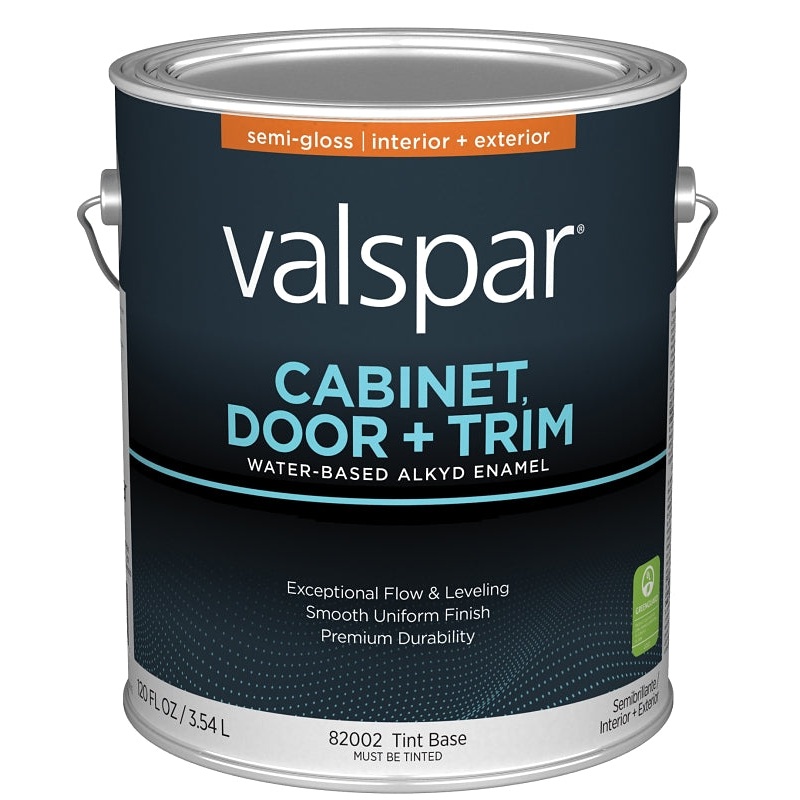 Valspar 8200 028.0082002.007 Cabinet, Door and Trim Paint Enamel, Water Base, Semi-Gloss Sheen, Tint Base, 1 gal, Pack of 4