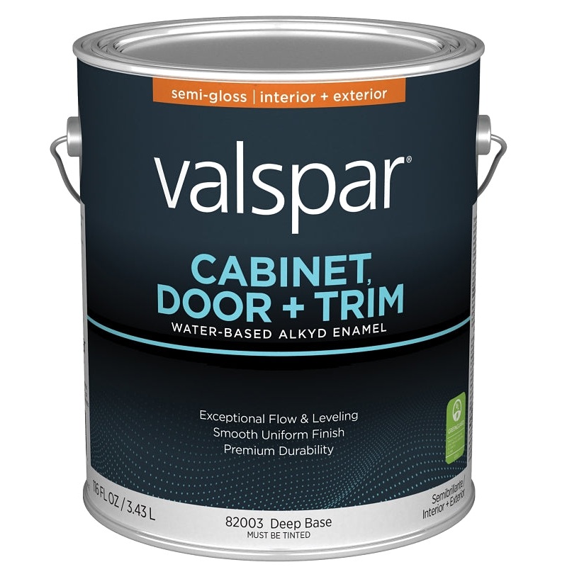 Valspar 8200 028.0082003.007 Cabinet, Door and Trim Paint Enamel, Water Base, Semi-Gloss Sheen, Deep Base, 1 gal, Pack of 4