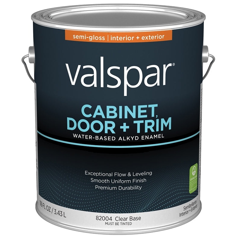 Valspar 8200 028.0082004.007 Cabinet, Door and Trim Paint Enamel, Water Base, Semi-Gloss Sheen, Clear Base, 1 gal, Pack of 4