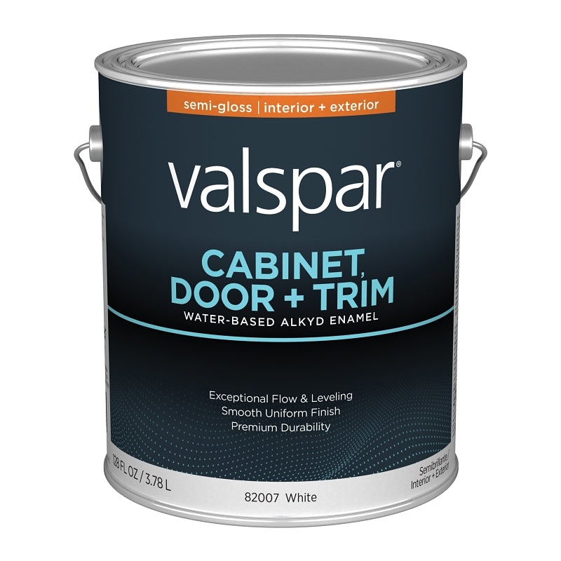 Valspar 8200 028.0082007.007 Cabinet, Door and Trim Paint Enamel, Water Base, Semi-Gloss Sheen, White Base, 1 gal, Pack of 4