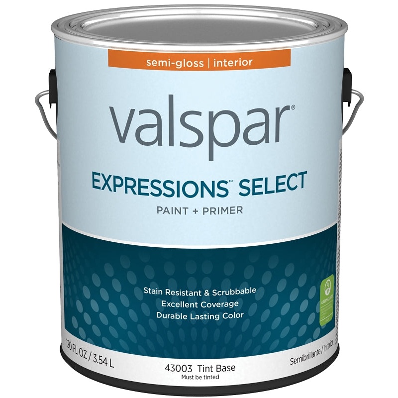 Valspar Expressions Select 4300 028.0043003.007 Latex Paint, Acrylic Base, Semi-Gloss Sheen, Tint Base, 1 gal, Pack of 4