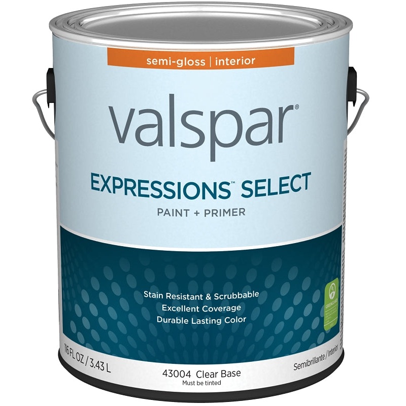 Valspar Expressions Select 4300 028.0043004.007 Latex Paint, Acrylic Base, Semi-Gloss Sheen, Clear Base, 1 gal, Pack of 4