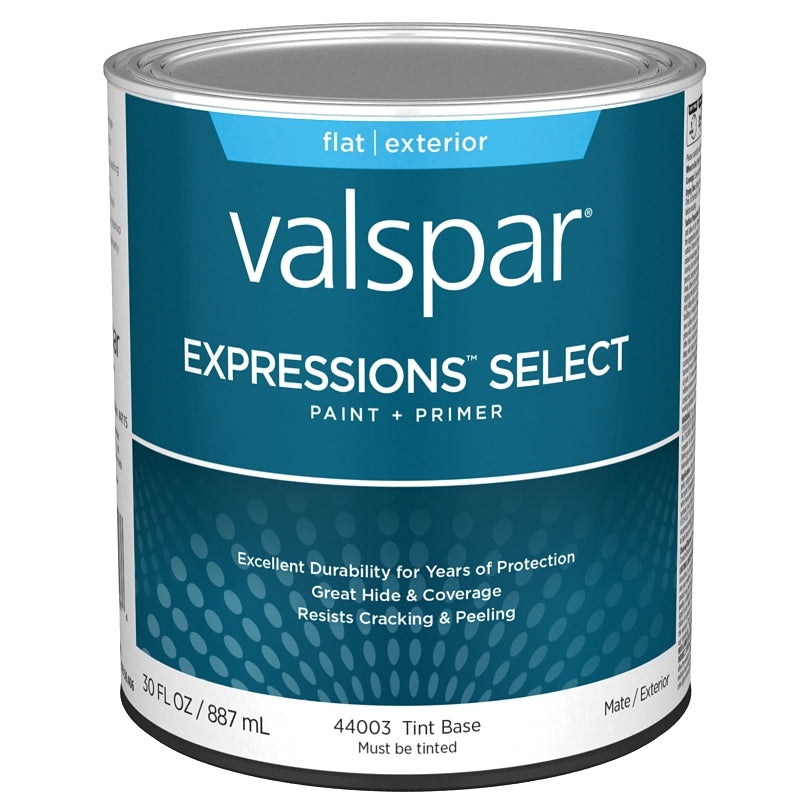 Valspar Expressions Select 4400 028.0044003.005 Latex Paint, Acrylic Base, Flat, Tint Base, 1 qt, Plastic Can